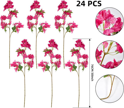 Silk Bougainvillea Artificial Flowers, UV Resistant, 48 Branches, Long Stems Faux Flower, Realistic Fake Bougainvillea Vines, for Wedding Porch Home Party Garden DIY Decor - 38 inch (Fuchsia)