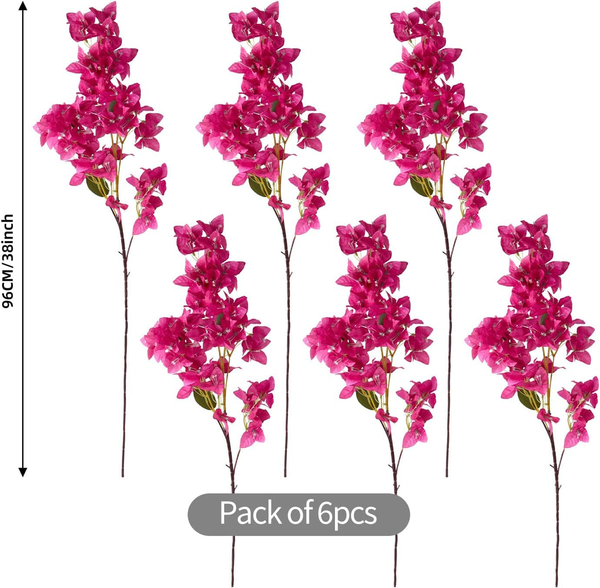 Silk Bougainvillea Artificial Flowers, UV Resistant, 48 Branches, Long Stems Faux Flower, Realistic Fake Bougainvillea Vines, for Wedding Porch Home Party Garden DIY Decor - 38 inch (Fuchsia)