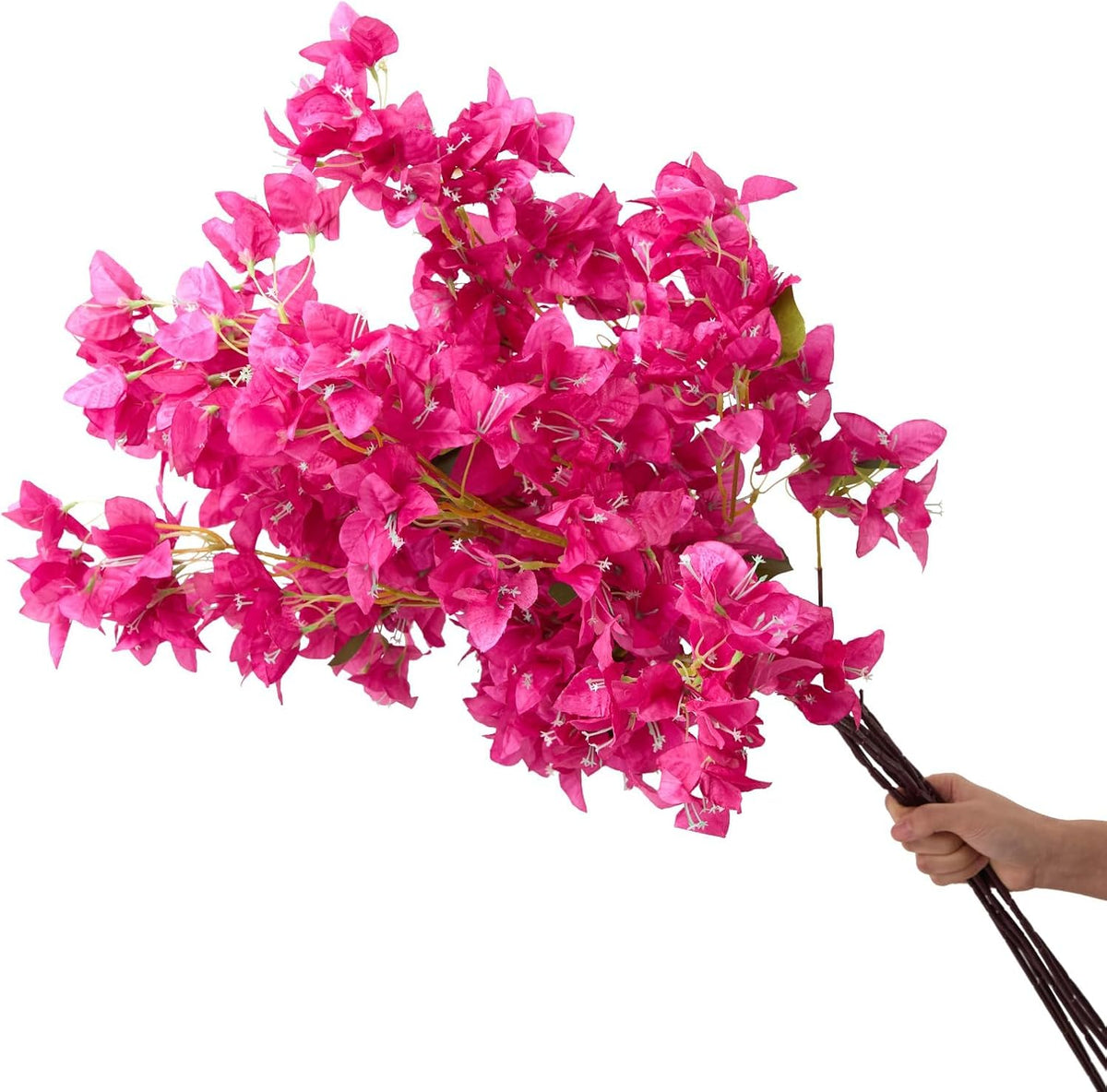 Silk Bougainvillea Artificial Flowers, UV Resistant, 48 Branches, Long Stems Faux Flower, Realistic Fake Bougainvillea Vines, for Wedding Porch Home Party Garden DIY Decor - 38 inch (Fuchsia)