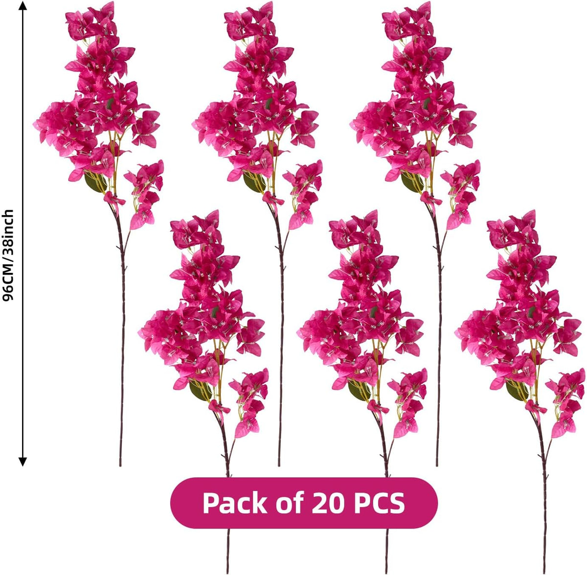 Silk Bougainvillea Artificial Flowers, UV Resistant, 48 Branches, Long Stems Faux Flower, Realistic Fake Bougainvillea Vines, for Wedding Porch Home Party Garden DIY Decor - 38 inch (Fuchsia)