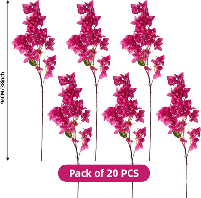 Silk Bougainvillea Artificial Flowers, UV Resistant, 48 Branches, Long Stems Faux Flower, Realistic Fake Bougainvillea Vines, for Wedding Porch Home Party Garden DIY Decor - 38 inch (Fuchsia)
