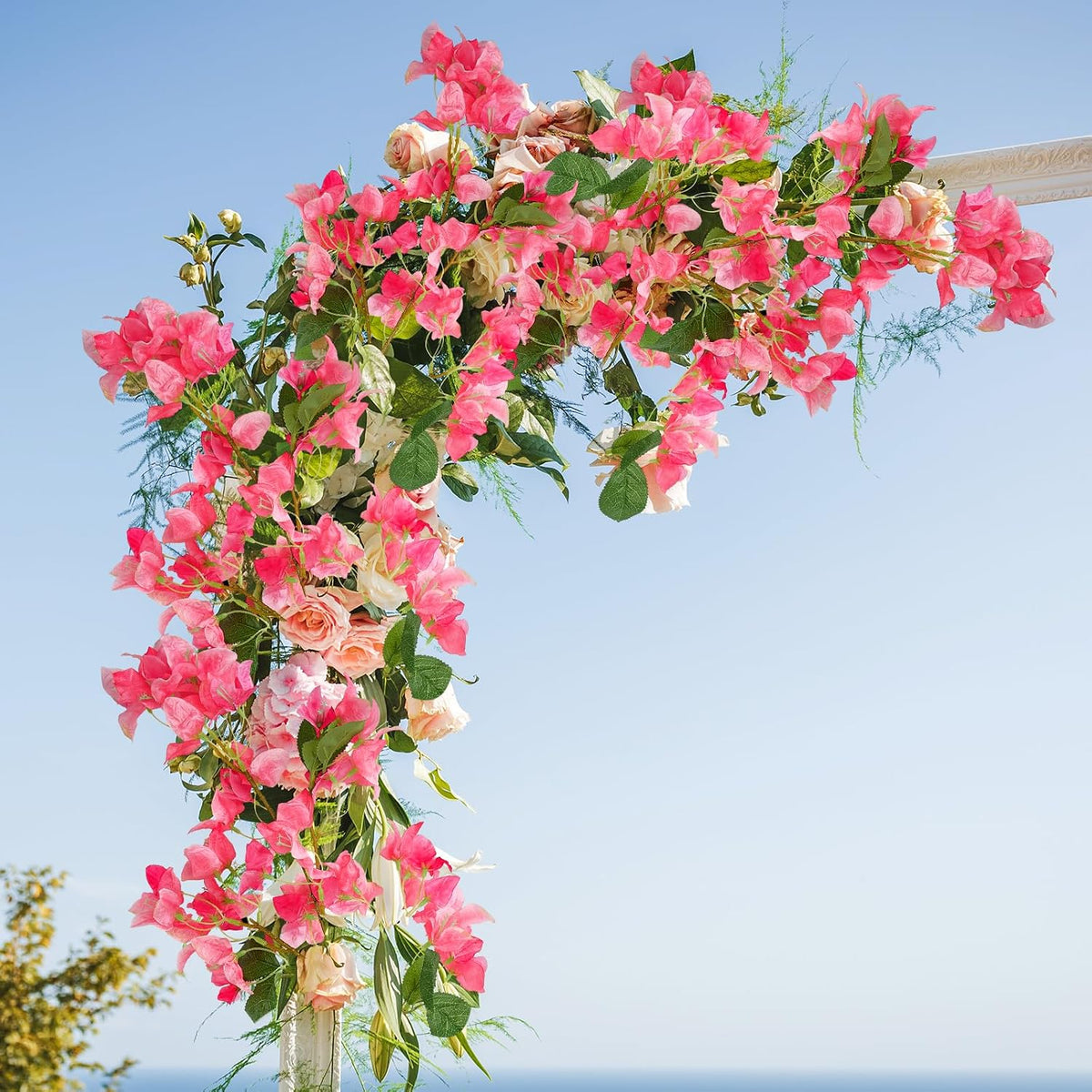 Silk Bougainvillea Artificial Flowers, UV Resistant, 48 Branches, Long Stems Faux Flower, Realistic Fake Bougainvillea Vines, for Wedding Porch Home Party Garden DIY Decor - 38 inch (Fuchsia)