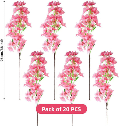 Silk Bougainvillea Artificial Flowers, UV Resistant, 48 Branches, Long Stems Faux Flower, Realistic Fake Bougainvillea Vines, for Wedding Porch Home Party Garden DIY Decor - 38 inch (Fuchsia)
