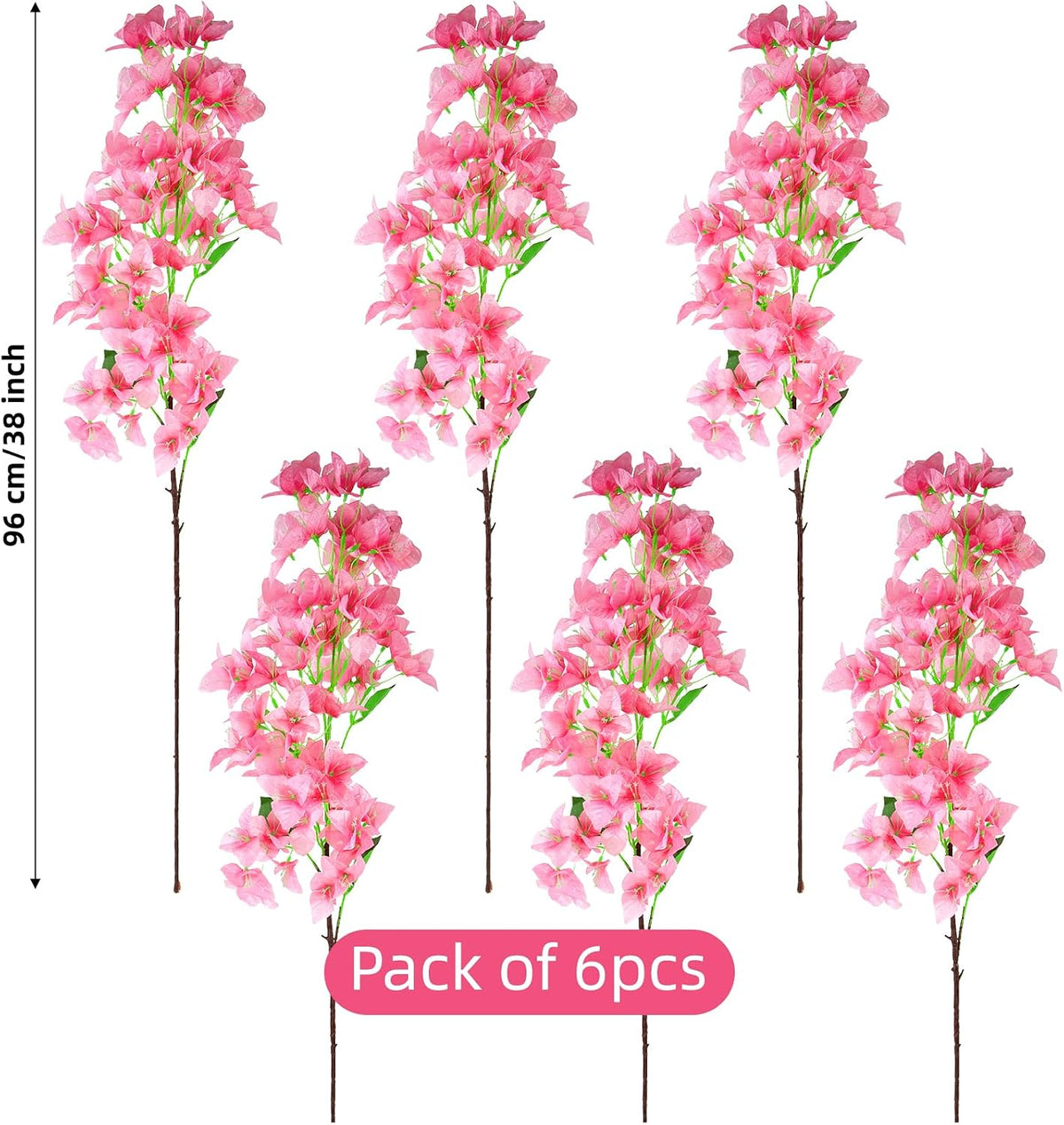 Silk Bougainvillea Artificial Flowers, UV Resistant, 48 Branches, Long Stems Faux Flower, Realistic Fake Bougainvillea Vines, for Wedding Porch Home Party Garden DIY Decor - 38 inch (Fuchsia)