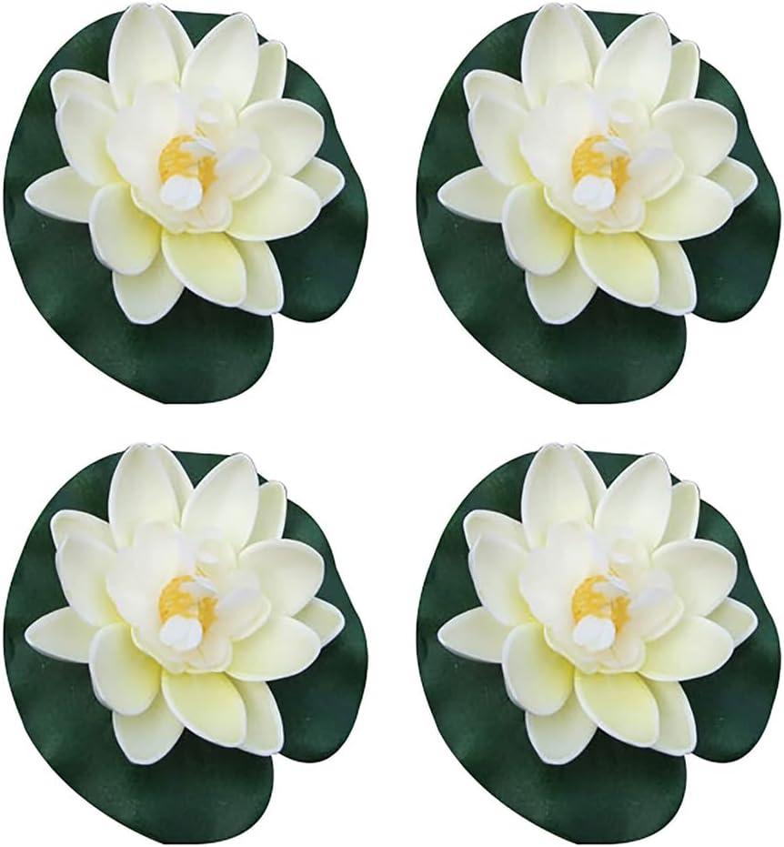 4 Pcs Artificial Floating Foam Lotus Flower with Water Lilys Pad Ornanments,Lifelikes Fake Lotus Flowers for Patio Pond Pool Fish Tank Aquarium Home Garden Special Decoration Outdoor Décor
