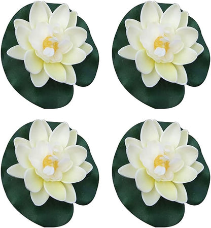 4 Pcs Artificial Floating Foam Lotus Flower with Water Lilys Pad Ornanments,Lifelikes Fake Lotus Flowers for Patio Pond Pool Fish Tank Aquarium Home Garden Special Decoration Outdoor Décor