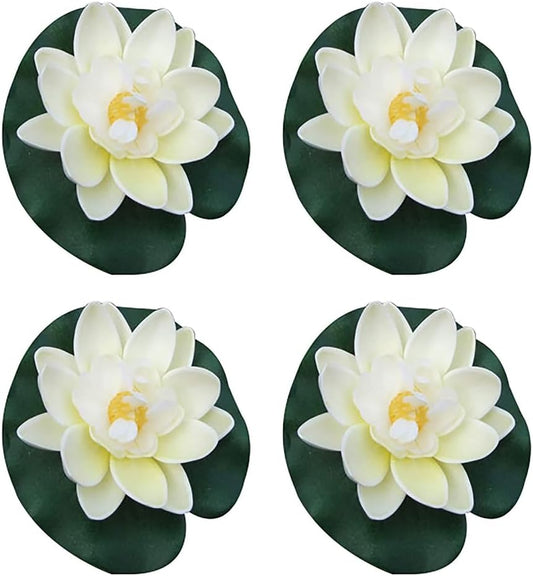 4 Pcs Artificial Floating Foam Lotus Flower with Water Lilys Pad Ornanments,Lifelikes Fake Lotus Flowers for Patio Pond Pool Fish Tank Aquarium Home Garden Special Decoration Outdoor Décor