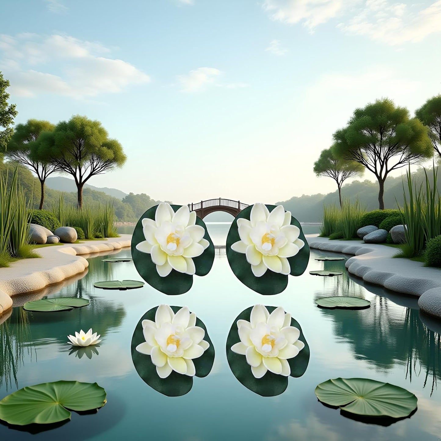 4 Pcs Artificial Floating Foam Lotus Flower with Water Lilys Pad Ornanments,Lifelikes Fake Lotus Flowers for Patio Pond Pool Fish Tank Aquarium Home Garden Special Decoration Outdoor Décor