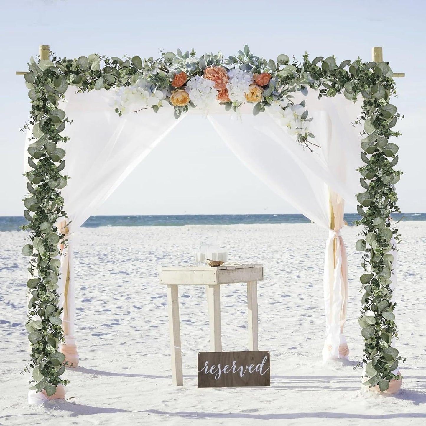Dolicer 2 Packs 6FT Artificial Eucalyptus Garland, Faux Greenery Garland Hanging Fake Silver Dollar Eucalyptus Leaves Vines for Wedding Backdrop Arch Table Wall Party Home Decor