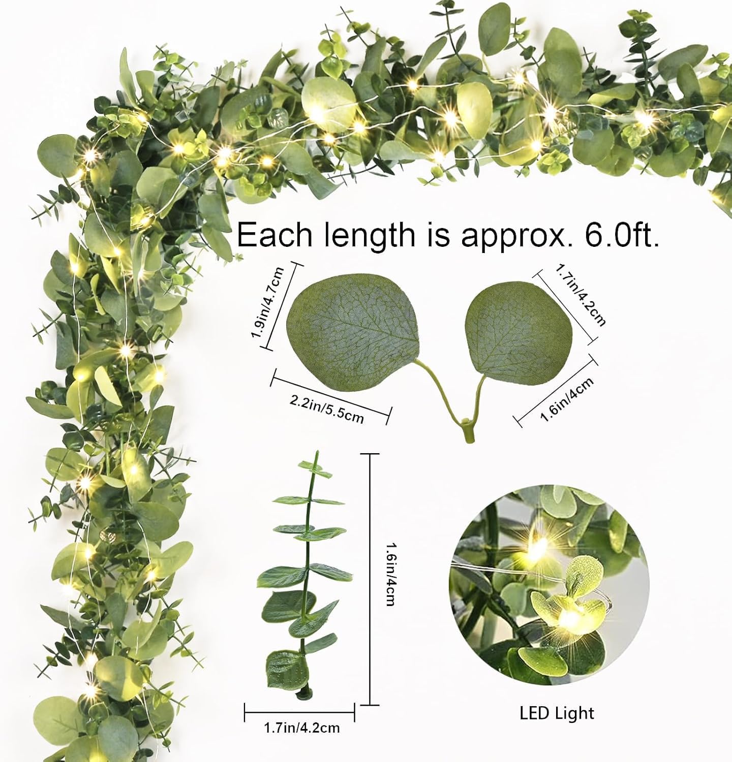 Dolicer 2 Packs 6FT Artificial Eucalyptus Garland, Faux Greenery Garland Hanging Fake Silver Dollar Eucalyptus Leaves Vines for Wedding Backdrop Arch Table Wall Party Home Decor