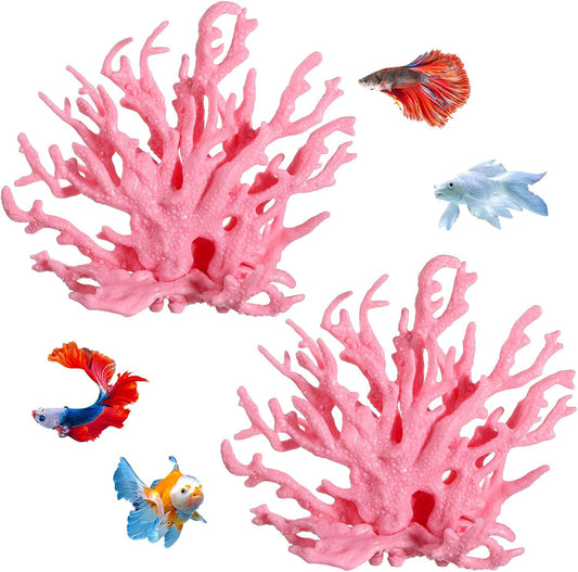 Pink Aquarium Decor Artificial Coral Reef Decor 2 PCS Pink Fake Coral, Corals Decors for Fish Tank Aquarium Corals Decoration 12.8x5.4x11.1cm