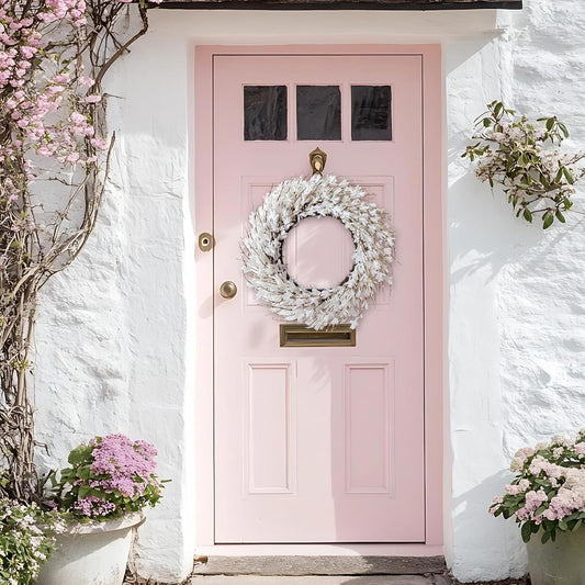 26 Inch Forsythia Spring Wreath for Front Door, Large Spring Summer Floral Wreath, Artificial Spring Door Wreaths All Season for Porch, Wall, Window, Farmhouse Decor (White)
