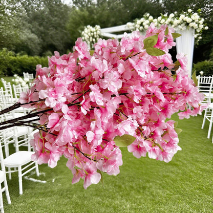5 pink simulated cherry blossom branches wedding window flower decoration | Home decoration, wedding dress display, encrypted cherry blossom branches, fake peach blossoms, 33.5 inches (deep pink)