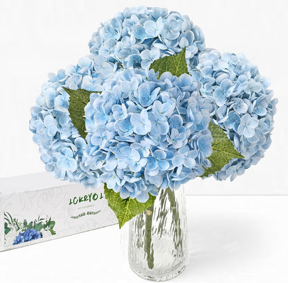 21" Blue Hydrangea Artificial Flowers Real Touch Latex Fake Hydrangeas