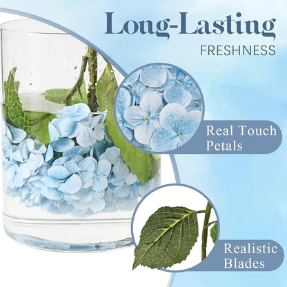 21" Blue Hydrangea Artificial Flowers Real Touch Latex Fake Hydrangeas