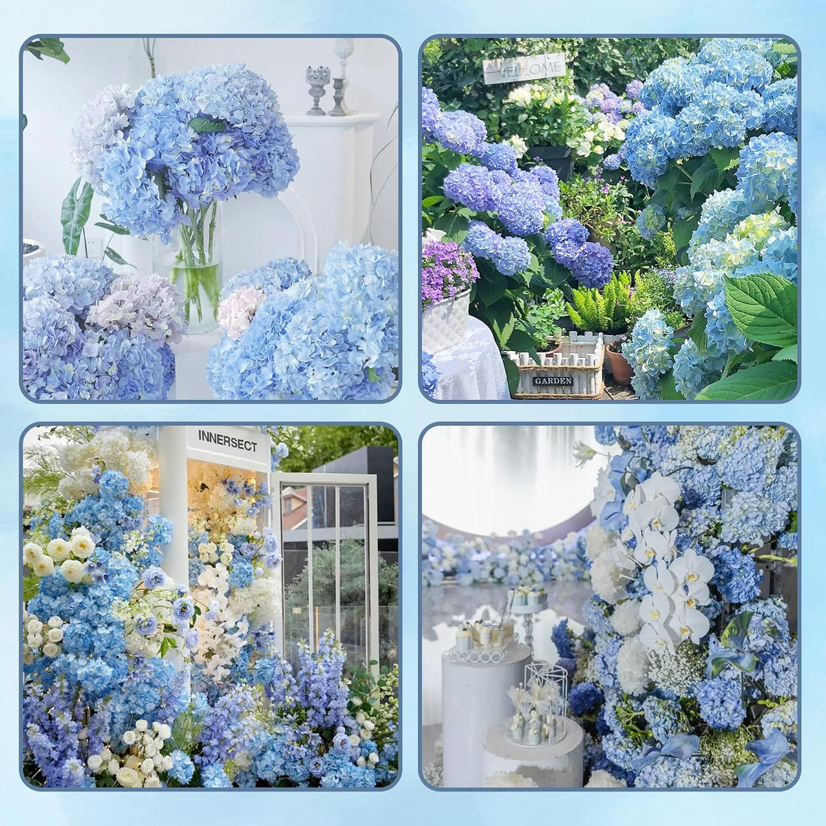 21" Blue Hydrangea Artificial Flowers Real Touch Latex Fake Hydrangeas
