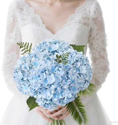 21" Blue Hydrangea Artificial Flowers Real Touch Latex Fake Hydrangeas