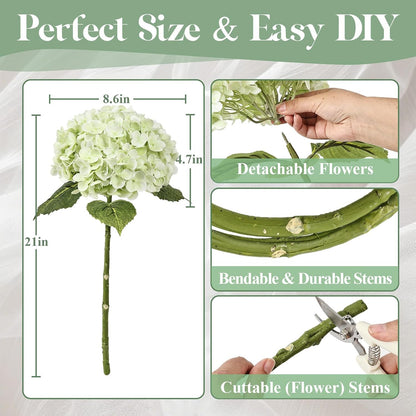 21" Blue Hydrangea Artificial Flowers Real Touch Latex Fake Hydrangeas