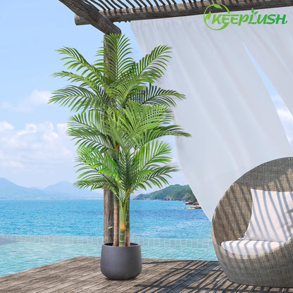 6ft Tall Triple Golden Cane Palm Artificial Tree 72inch Large Tropical Palm Tree UV Resistant Fake Plant in Pot for Indoor Outdoor Big House Living Room Outside Patio Office Home Decor 2Pack