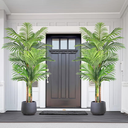 6ft Tall Triple Golden Cane Palm Artificial Tree 72inch Large Tropical Palm Tree UV Resistant Fake Plant in Pot for Indoor Outdoor Big House Living Room Outside Patio Office Home Decor 2Pack