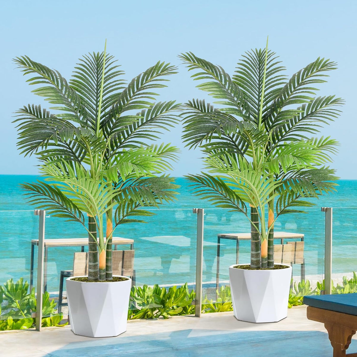 6ft Tall Triple Golden Cane Palm Artificial Tree 72inch Large Tropical Palm Tree UV Resistant Fake Plant in Pot for Indoor Outdoor Big House Living Room Outside Patio Office Home Decor 2Pack