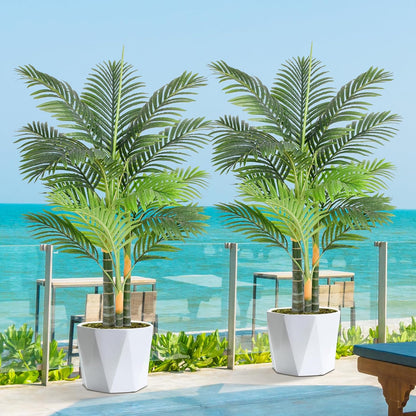 6ft Tall Triple Golden Cane Palm Artificial Tree 72inch Large Tropical Palm Tree UV Resistant Fake Plant in Pot for Indoor Outdoor Big House Living Room Outside Patio Office Home Decor 2Pack