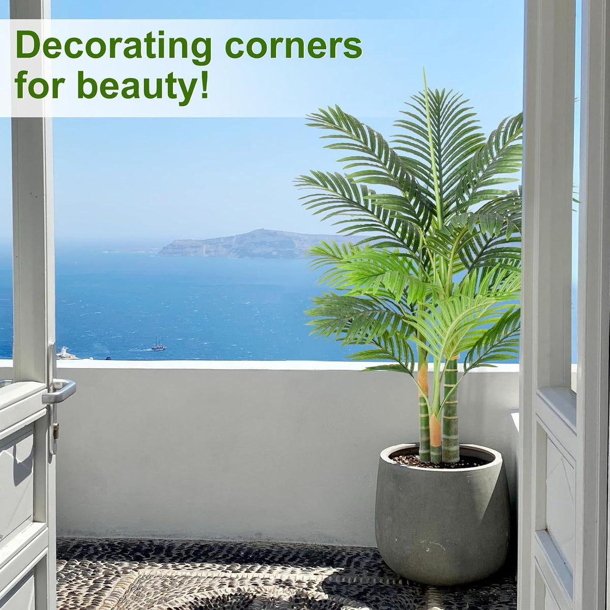 6ft Tall Triple Golden Cane Palm Artificial Tree 72inch Large Tropical Palm Tree UV Resistant Fake Plant in Pot for Indoor Outdoor Big House Living Room Outside Patio Office Home Decor 2Pack