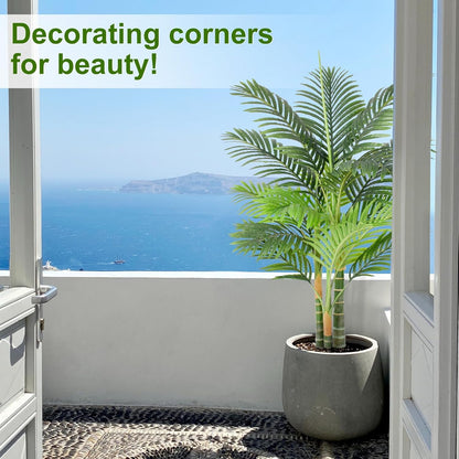 6ft Tall Triple Golden Cane Palm Artificial Tree 72inch Large Tropical Palm Tree UV Resistant Fake Plant in Pot for Indoor Outdoor Big House Living Room Outside Patio Office Home Decor 2Pack