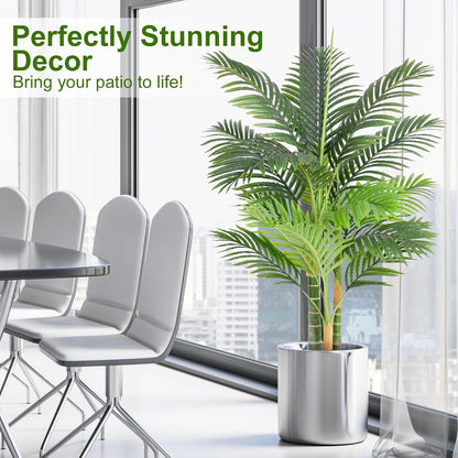 6ft Tall Triple Golden Cane Palm Artificial Tree 72inch Large Tropical Palm Tree UV Resistant Fake Plant in Pot for Indoor Outdoor Big House Living Room Outside Patio Office Home Decor 2Pack