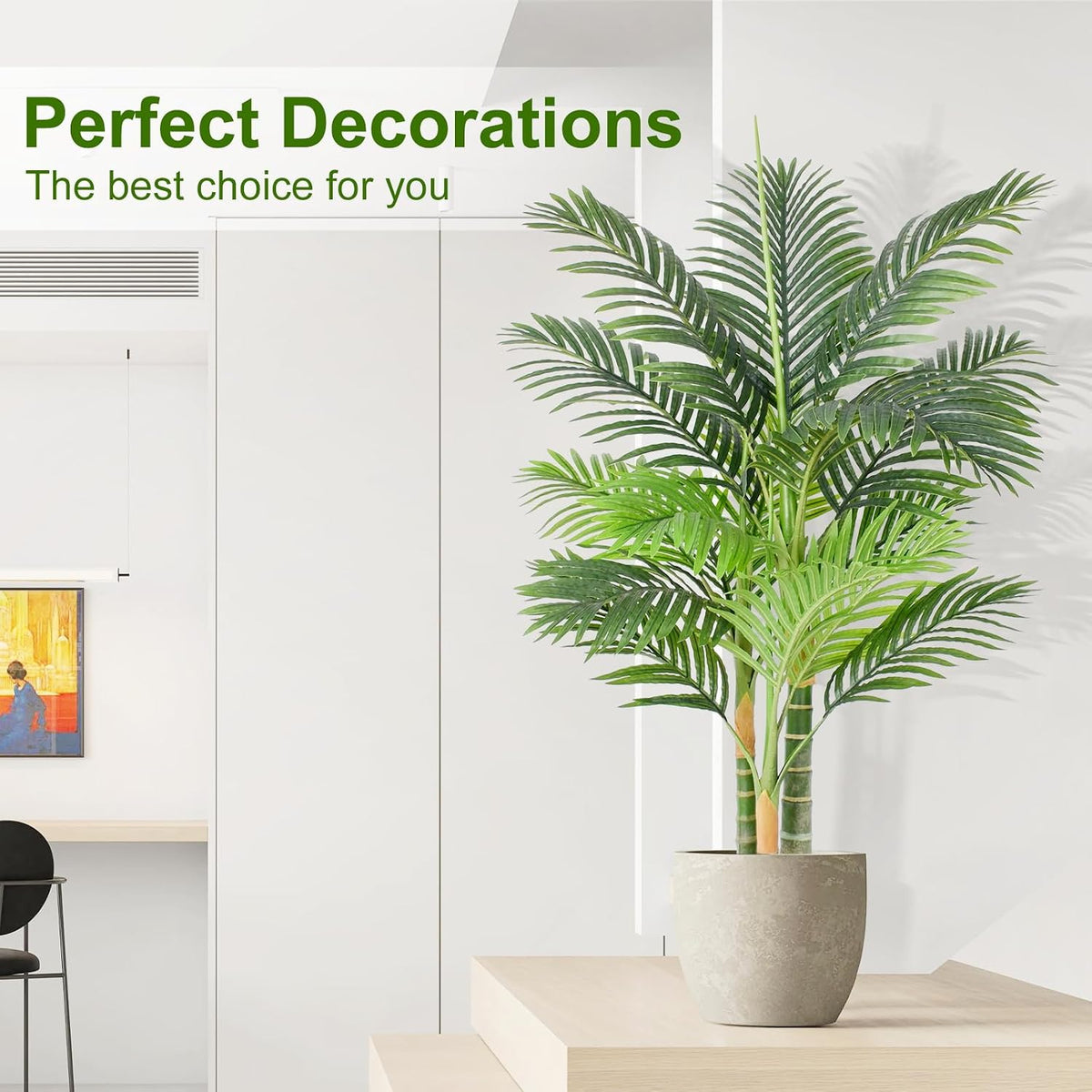 6ft Tall Triple Golden Cane Palm Artificial Tree 72inch Large Tropical Palm Tree UV Resistant Fake Plant in Pot for Indoor Outdoor Big House Living Room Outside Patio Office Home Decor 2Pack