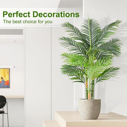 6ft Tall Triple Golden Cane Palm Artificial Tree 72inch Large Tropical Palm Tree UV Resistant Fake Plant in Pot for Indoor Outdoor Big House Living Room Outside Patio Office Home Decor 2Pack