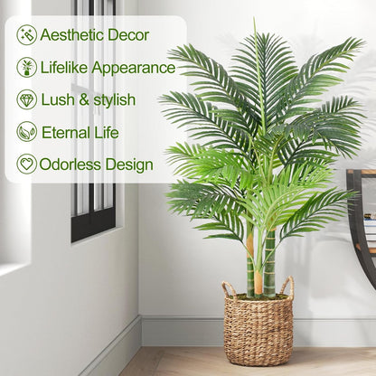 6ft Tall Triple Golden Cane Palm Artificial Tree 72inch Large Tropical Palm Tree UV Resistant Fake Plant in Pot for Indoor Outdoor Big House Living Room Outside Patio Office Home Decor 2Pack