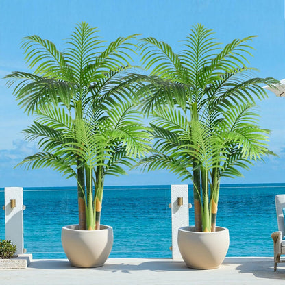 6ft Tall Triple Golden Cane Palm Artificial Tree 72inch Large Tropical Palm Tree UV Resistant Fake Plant in Pot for Indoor Outdoor Big House Living Room Outside Patio Office Home Decor 2Pack