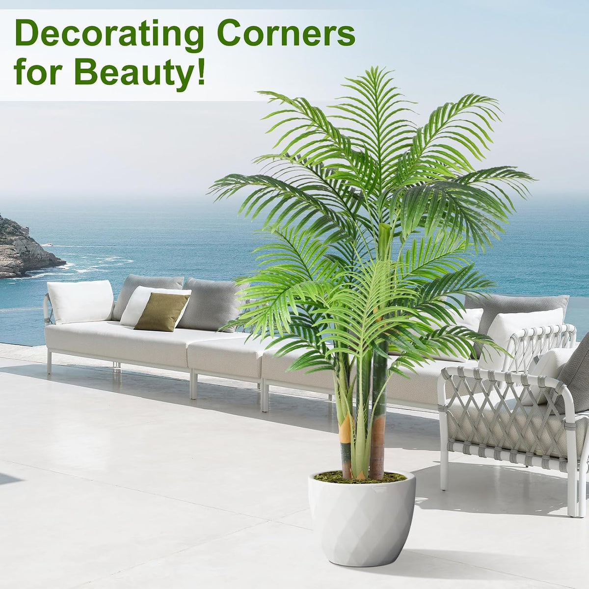 6ft Tall Triple Golden Cane Palm Artificial Tree 72inch Large Tropical Palm Tree UV Resistant Fake Plant in Pot for Indoor Outdoor Big House Living Room Outside Patio Office Home Decor 2Pack