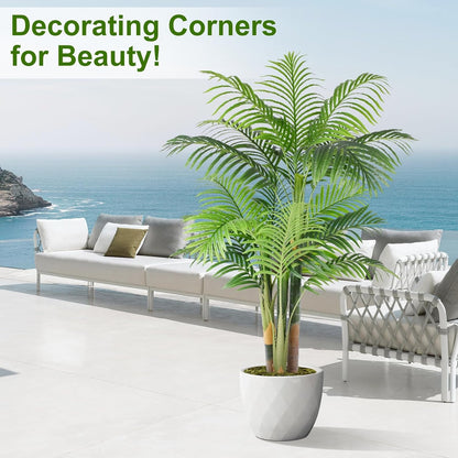 6ft Tall Triple Golden Cane Palm Artificial Tree 72inch Large Tropical Palm Tree UV Resistant Fake Plant in Pot for Indoor Outdoor Big House Living Room Outside Patio Office Home Decor 2Pack