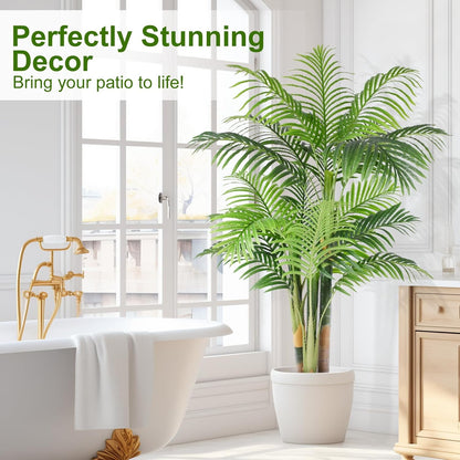 6ft Tall Triple Golden Cane Palm Artificial Tree 72inch Large Tropical Palm Tree UV Resistant Fake Plant in Pot for Indoor Outdoor Big House Living Room Outside Patio Office Home Decor 2Pack