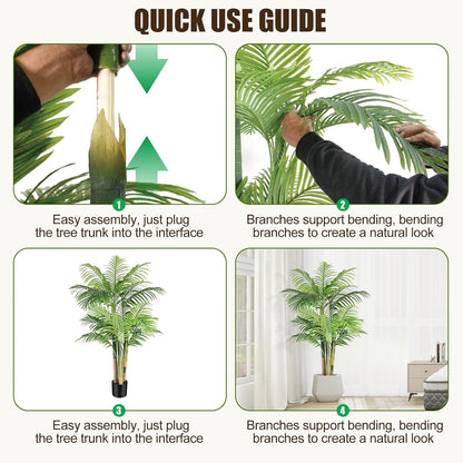 6ft Tall Triple Golden Cane Palm Artificial Tree 72inch Large Tropical Palm Tree UV Resistant Fake Plant in Pot for Indoor Outdoor Big House Living Room Outside Patio Office Home Decor 2Pack