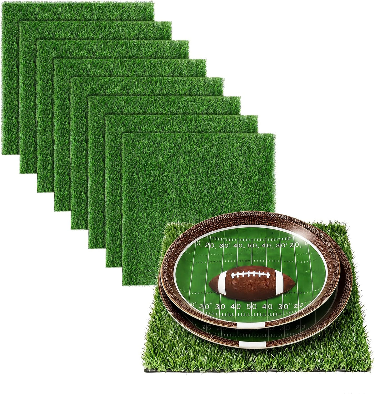 8 Pack Artificial Grass Square Mats, 12"x12" Fake Grass Placemats to Match Table Runner for Golf Football Summer Party Table Centerpiece, Turf Patch for Crafts