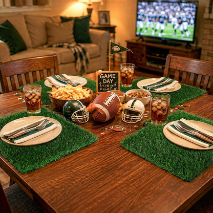 8 Pack Artificial Grass Square Mats, 12"x12" Fake Grass Placemats to Match Table Runner for Golf Football Summer Party Table Centerpiece, Turf Patch for Crafts