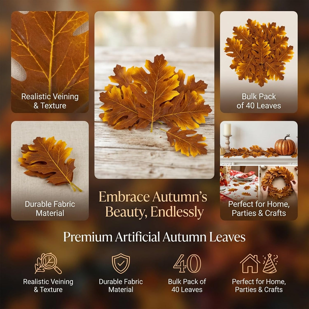 40PCS Artificial Fall Maple Leaves - Thanksgiving Decorations