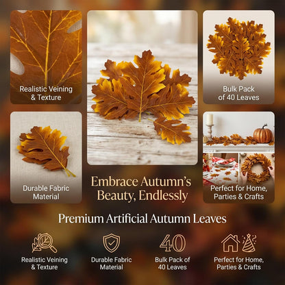 40PCS Artificial Fall Maple Leaves - Thanksgiving Decorations