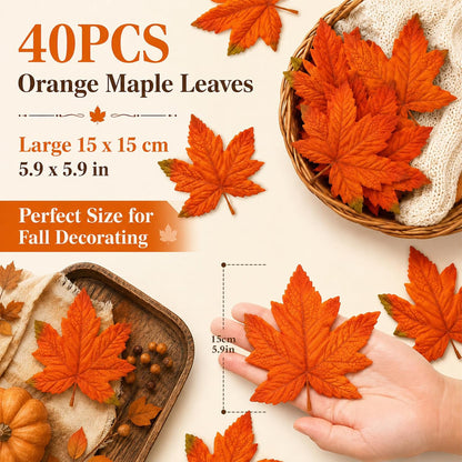 40PCS Artificial Fall Maple Leaves - Thanksgiving Decorations