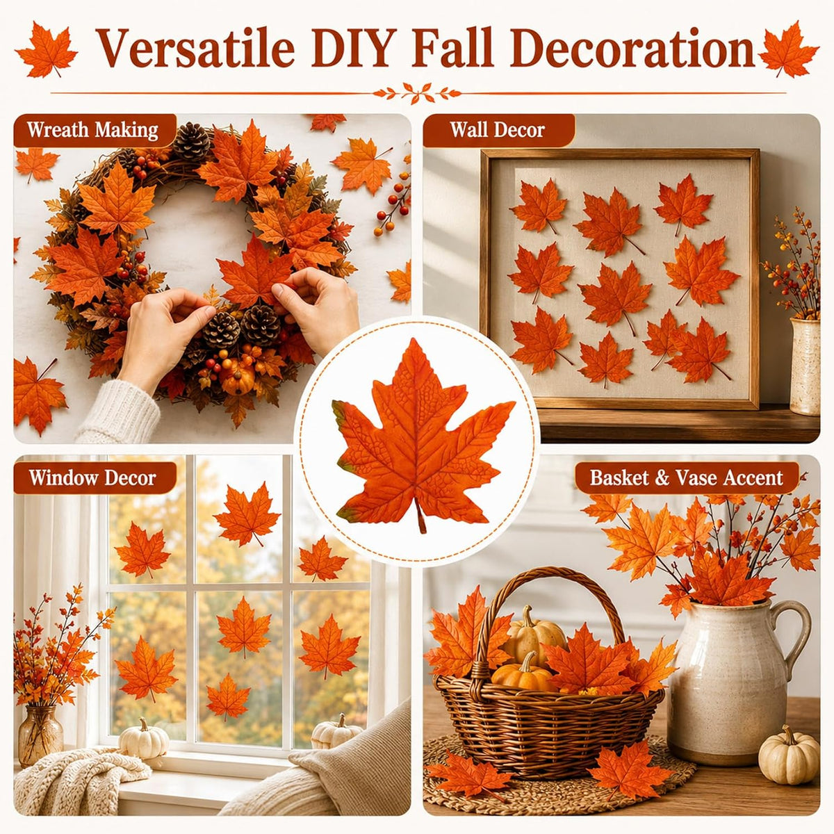 40PCS Artificial Fall Maple Leaves - Thanksgiving Decorations