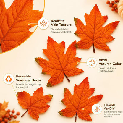 40PCS Artificial Fall Maple Leaves - Thanksgiving Decorations