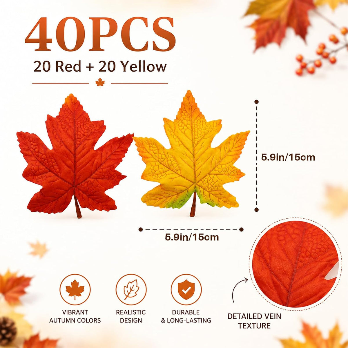 40PCS Artificial Fall Maple Leaves - Thanksgiving Decorations