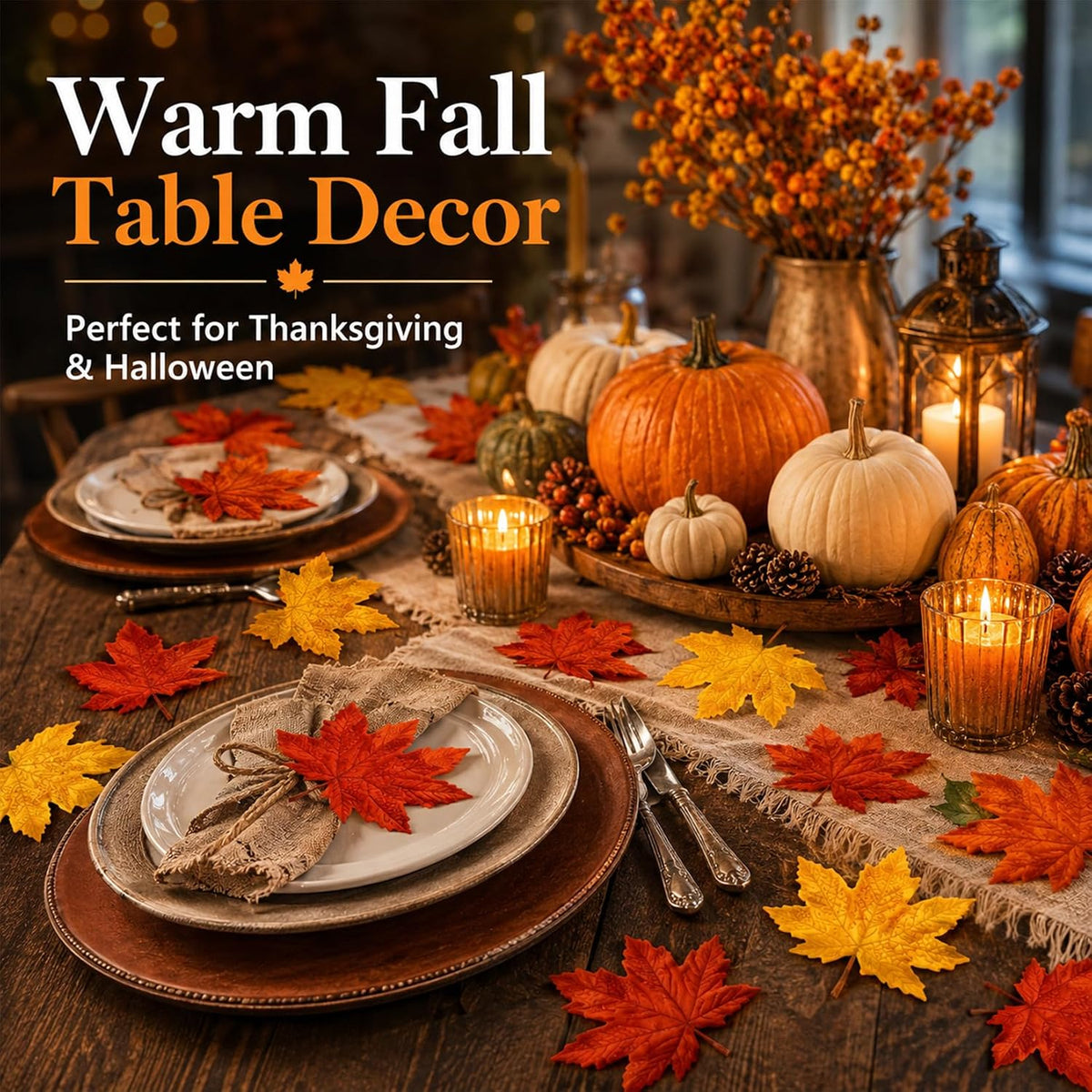 40PCS Artificial Fall Maple Leaves - Thanksgiving Decorations