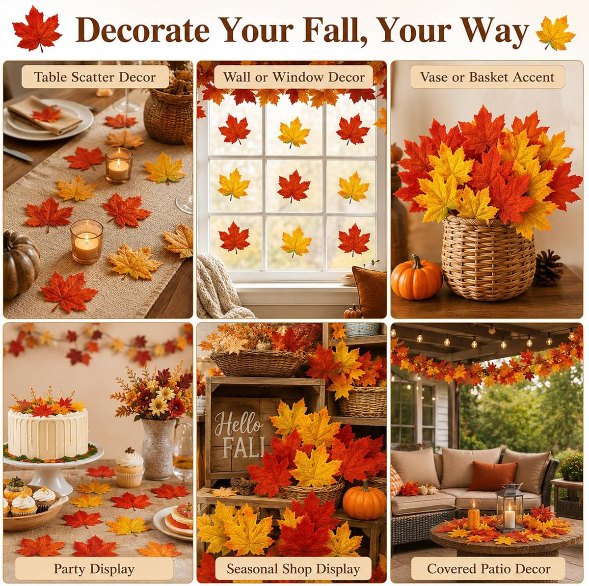 40PCS Artificial Fall Maple Leaves - Thanksgiving Decorations