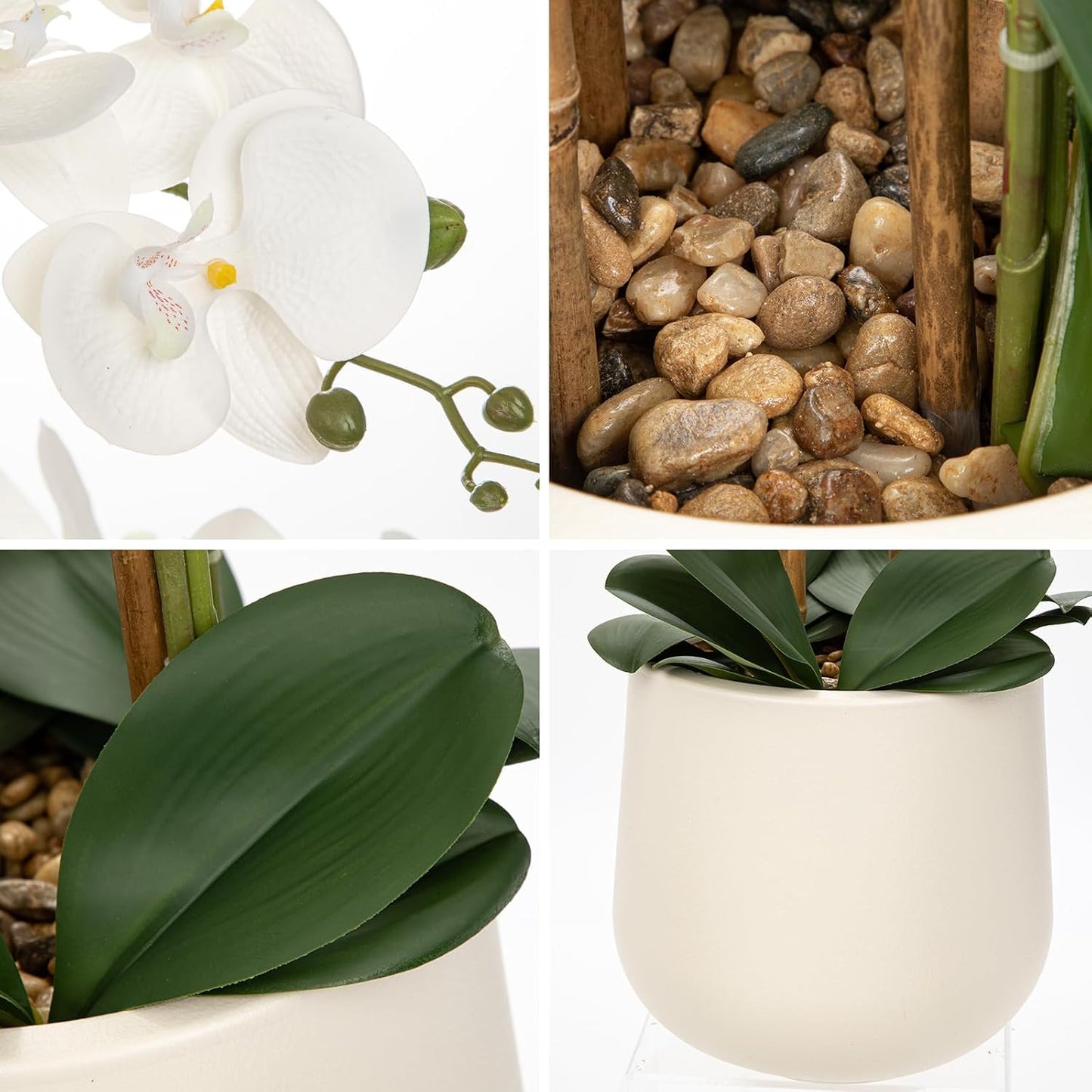 Extra Large White Orchid Artificial Flowers in Cream Resin Pot, 29.5in Lifelike Silk Orchid Arrangement Faux Phalaenopsis Plant for Home Entryway Dining Room Console Table Office Lobby Decor