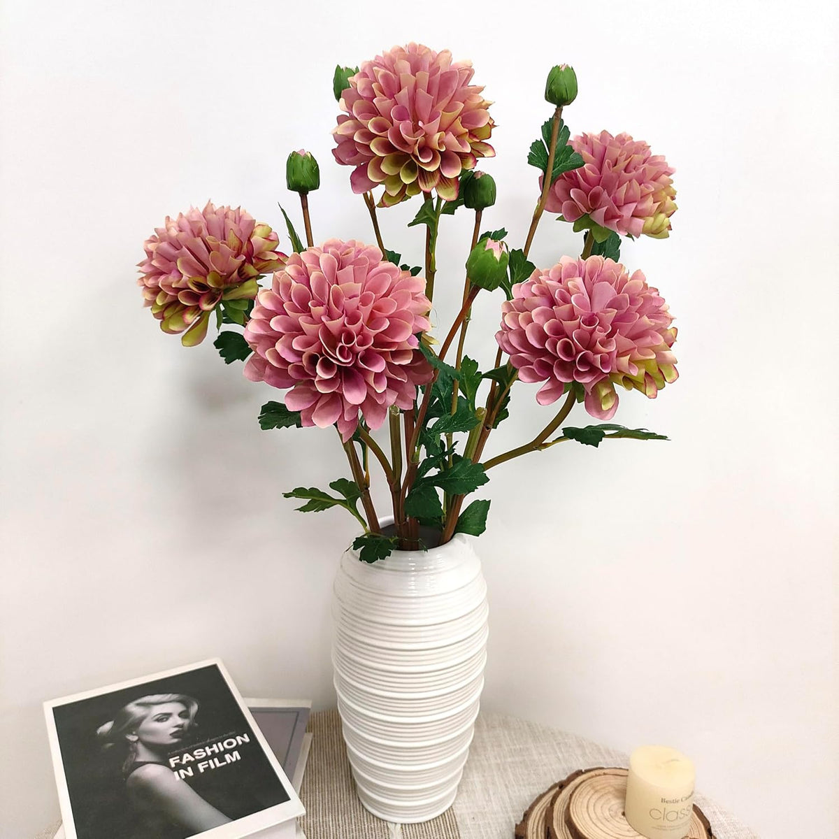 Pink Dahlia Artificial Flowers Faux Dahlias Silk Flower for Home Decor