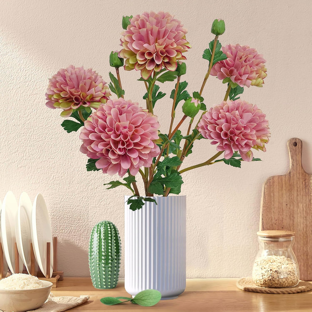 Pink Dahlia Artificial Flowers Faux Dahlias Silk Flower for Home Decor